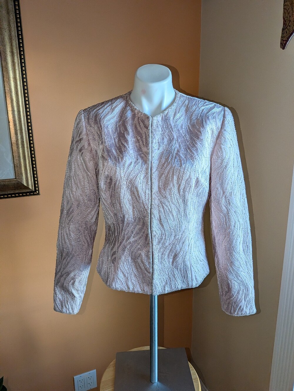 ZOLA EVENING Women's Light Pink Metallic Jacquard Jacket Size 8